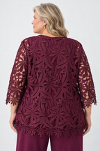 Veste droite en dentelle guipure Bourgogne  - Joseph Ribkoff