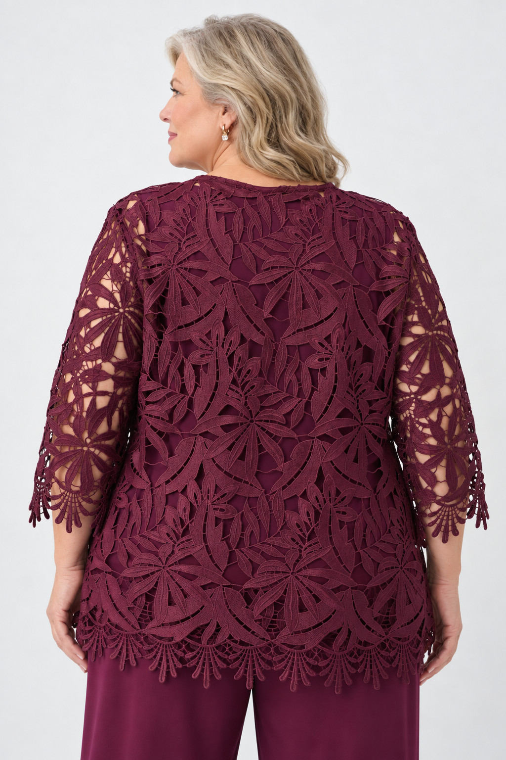 Veste droite en dentelle guipure Bourgogne  - Joseph Ribkoff