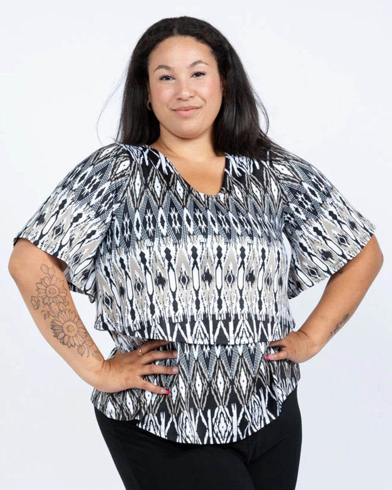 Aztec Lillie Short Sleeve Layered Top - Black LABB