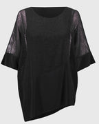 Mesh And Silky Knit Cocoon Black Top - Joseph Ribkoff