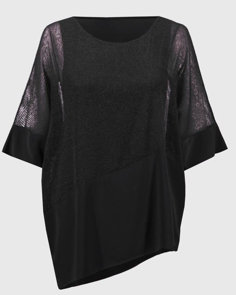 Mesh And Silky Knit Cocoon Black Top - Joseph Ribkoff