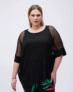 Mesh And Silky Knit Cocoon Black Top - Joseph Ribkoff
