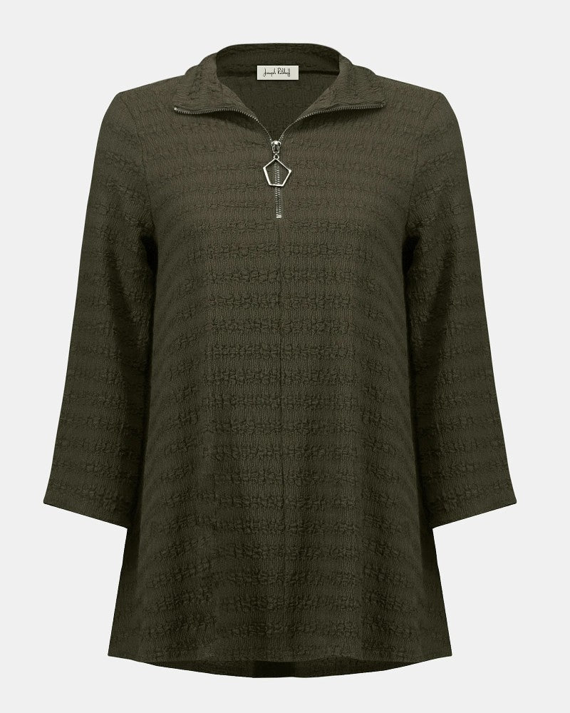 Textured Knit A-Line Tunic Khaki - Joseph Ribkoff