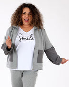 Ladies' knitted top, white/grey - Orly