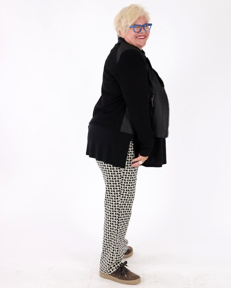Vintage Metallic Faux Leather And Rib Knit Jacket Black - Charlie B