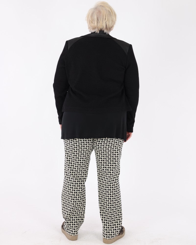 Vintage Metallic Faux Leather And Rib Knit Jacket Black - Charlie B