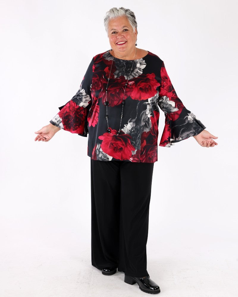 Recycled Satin Floral Print Straight Top - Joseph Ribkoff