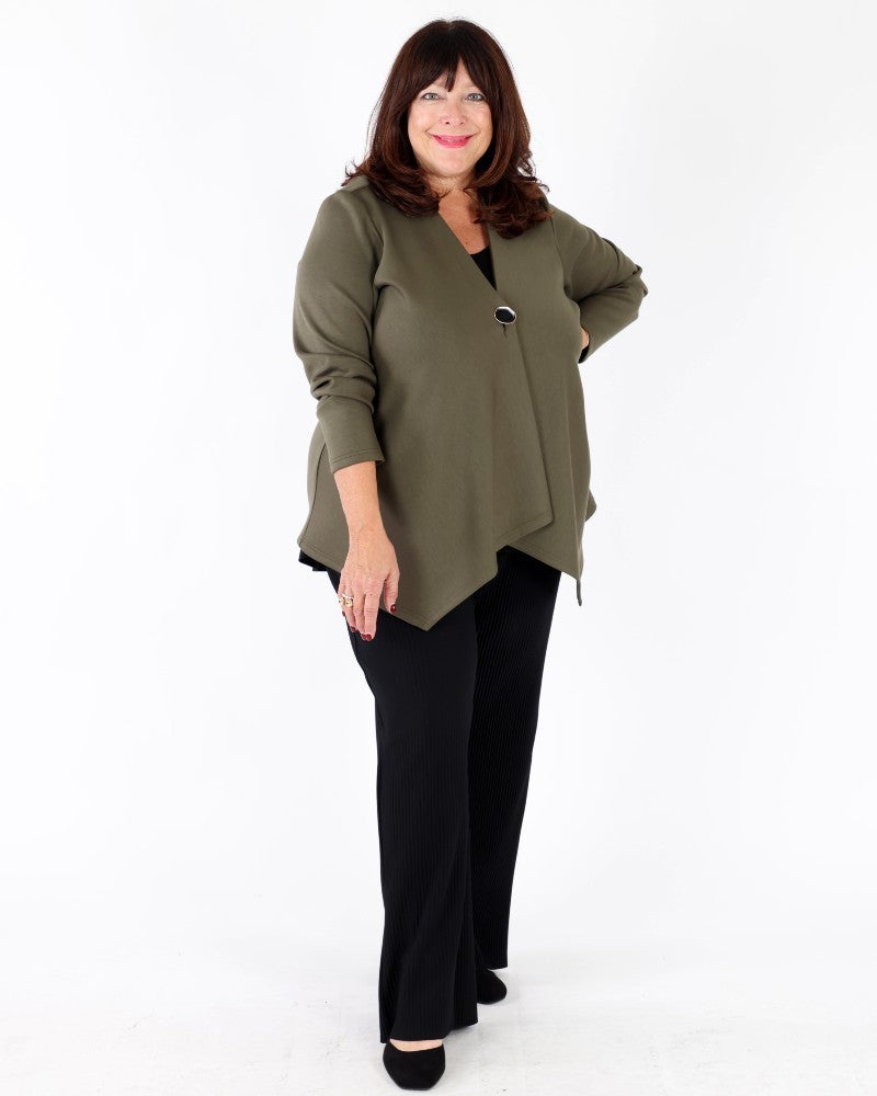 Scuba Jersey Trapeze Jacket Khaki - Joseph Ribkoff