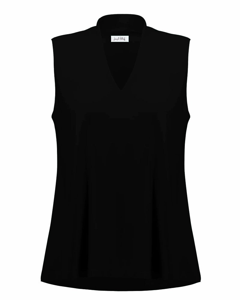 Black V-Neck Satin Mesh Sleeveless Trapeze Top – Joseph Ribkoff