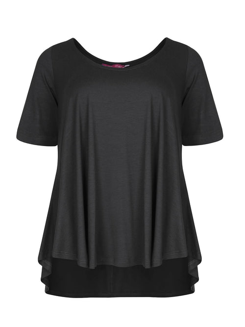 Basic curve hem black top - Mat