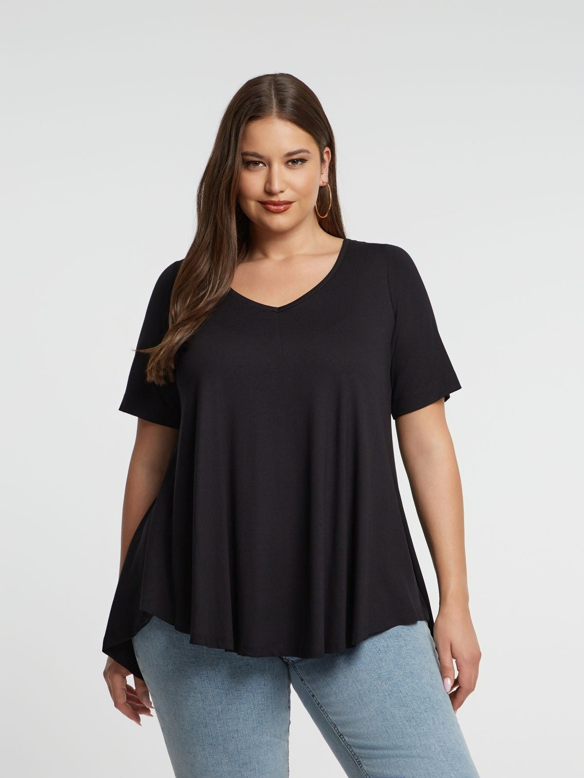 Basic curve hem black top - Mat