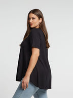 Basic curve hem black top - Mat