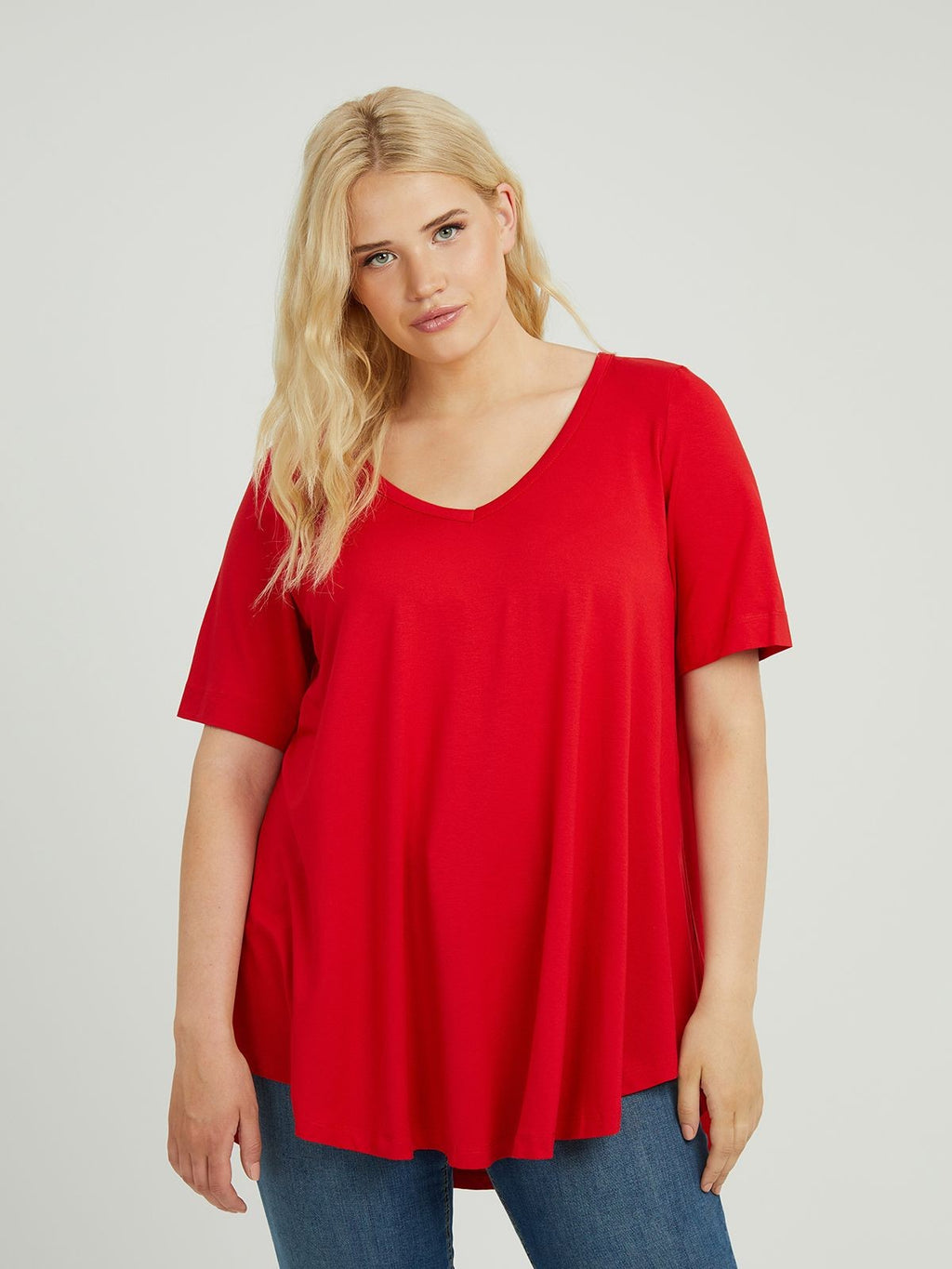 Basic curve hem red top - Mat