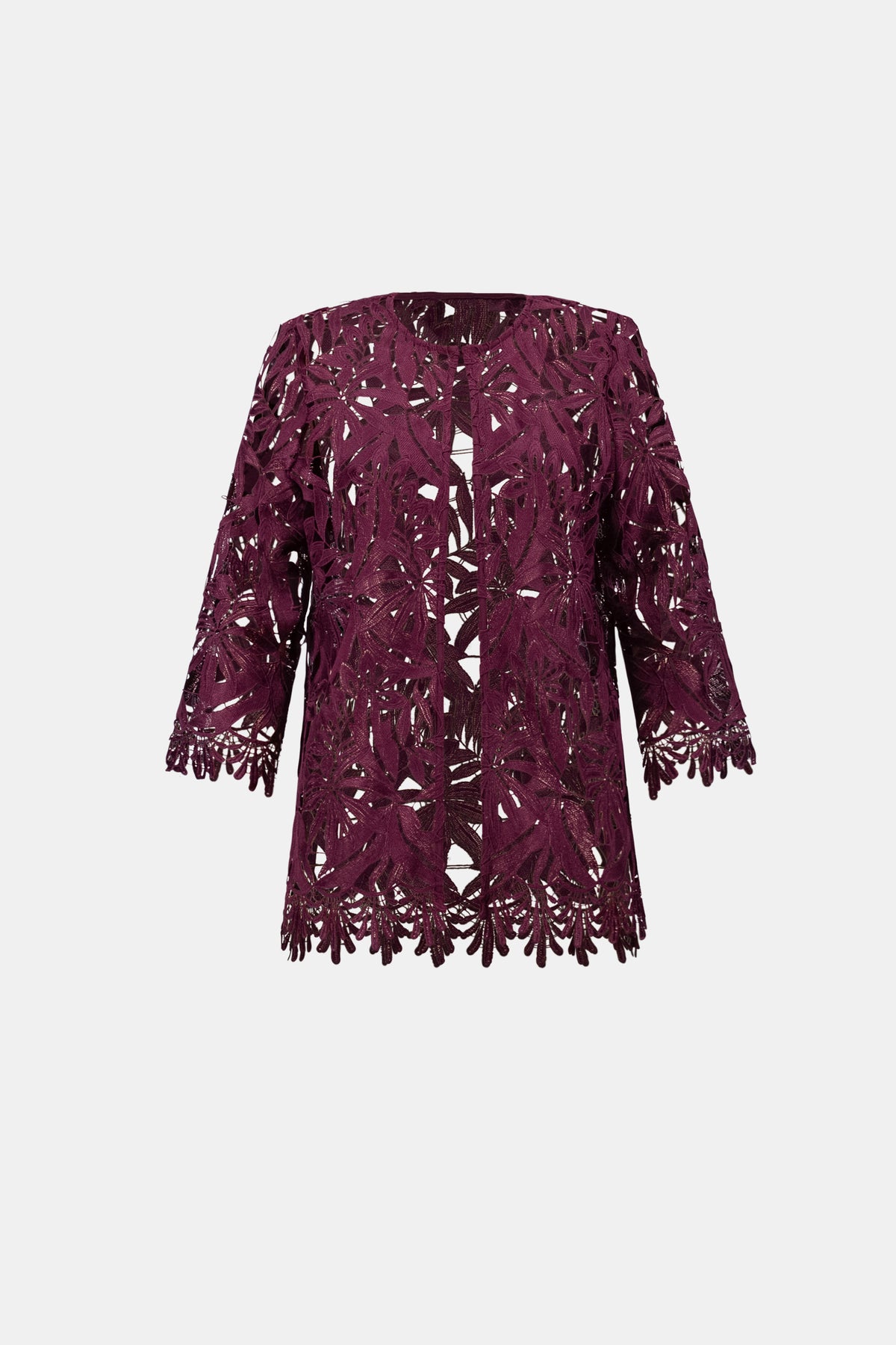 Veste droite en dentelle guipure Bourgogne  - Joseph Ribkoff