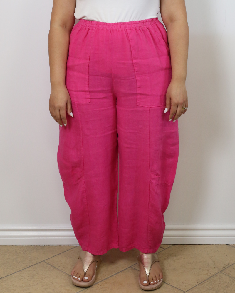 Loose-fitting linen pants Fuchia - Marie la Lune