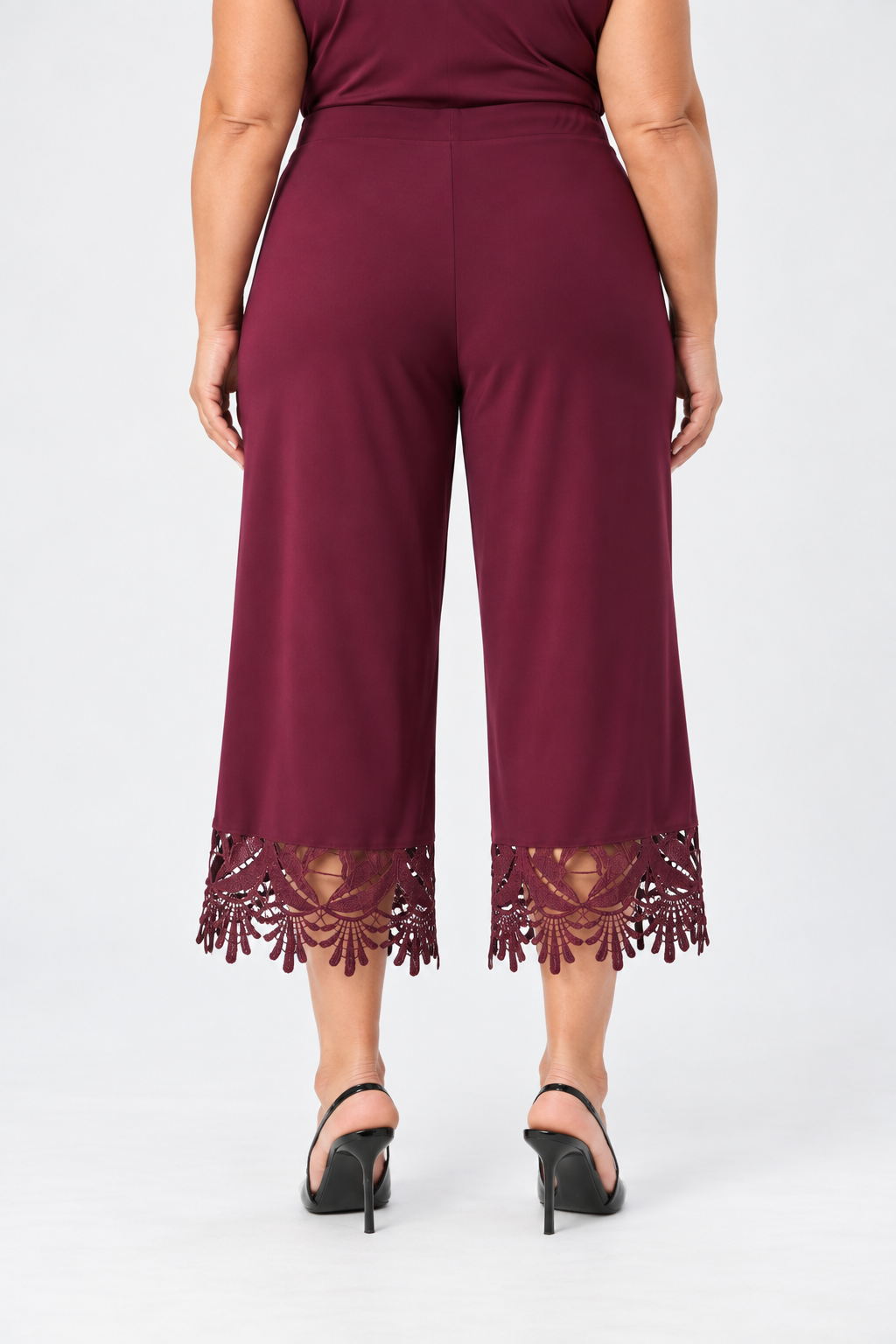 Pantalon-culotte bourgogne à ourlet dentelle - Joseph Ribkoff
