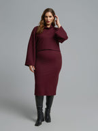 Héra burgundy straight midi skirt with back slit – MAT