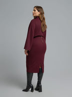 Héra burgundy straight midi skirt with back slit – MAT