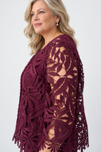 Veste droite en dentelle guipure Bourgogne  - Joseph Ribkoff