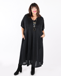 Shimmering black V-neck dress - Mat