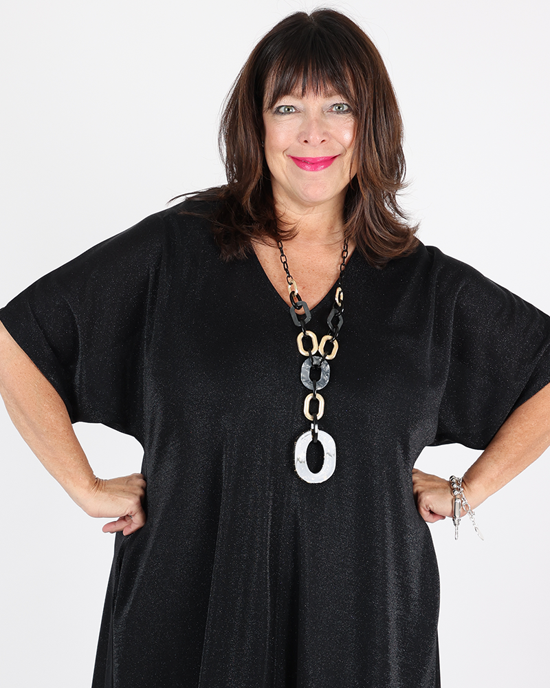 Shimmering black V-neck dress - Mat