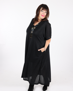 Shimmering black V-neck dress - Mat