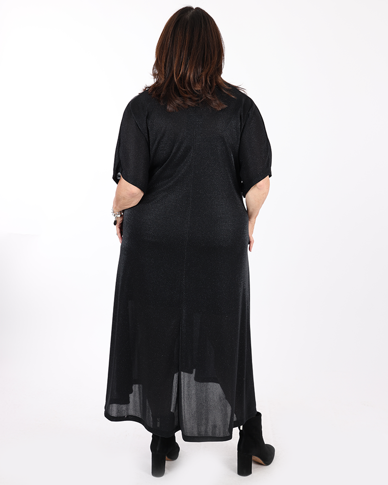 Shimmering black V-neck dress - Mat