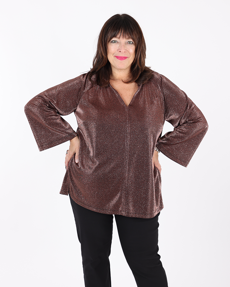 Shimmering bronze top V neck - Mat