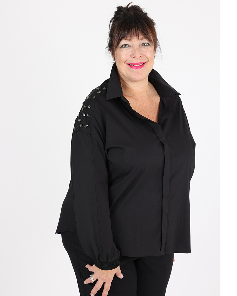 Black shirt with sparkling stones  - MAT