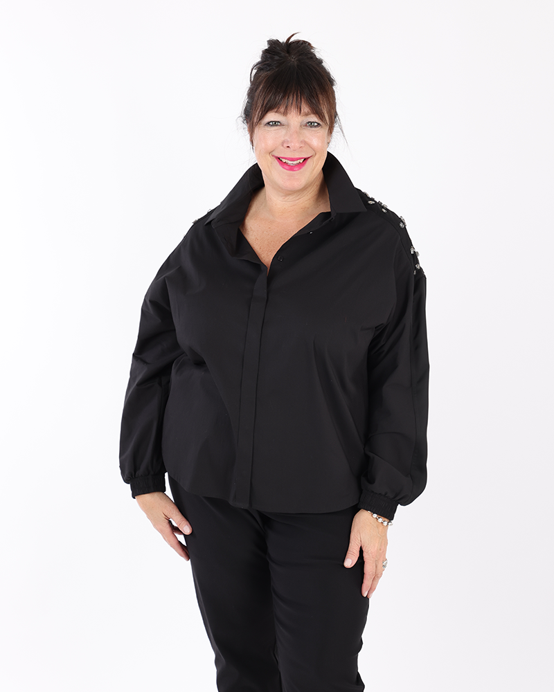 Black shirt with sparkling stones  - MAT