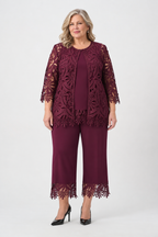 Veste droite en dentelle guipure Bourgogne  - Joseph Ribkoff