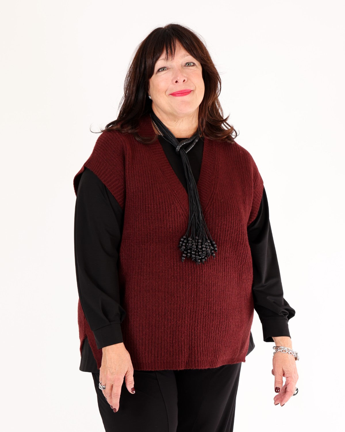 Burgundy V-neck knit tank top – MAT