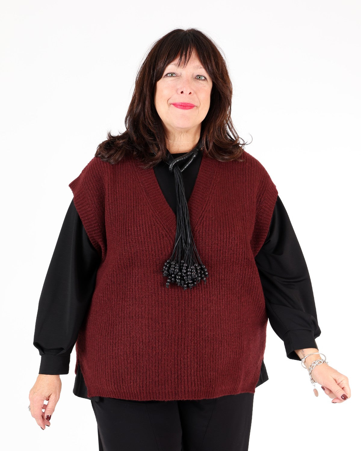 Burgundy V-neck knit tank top – MAT