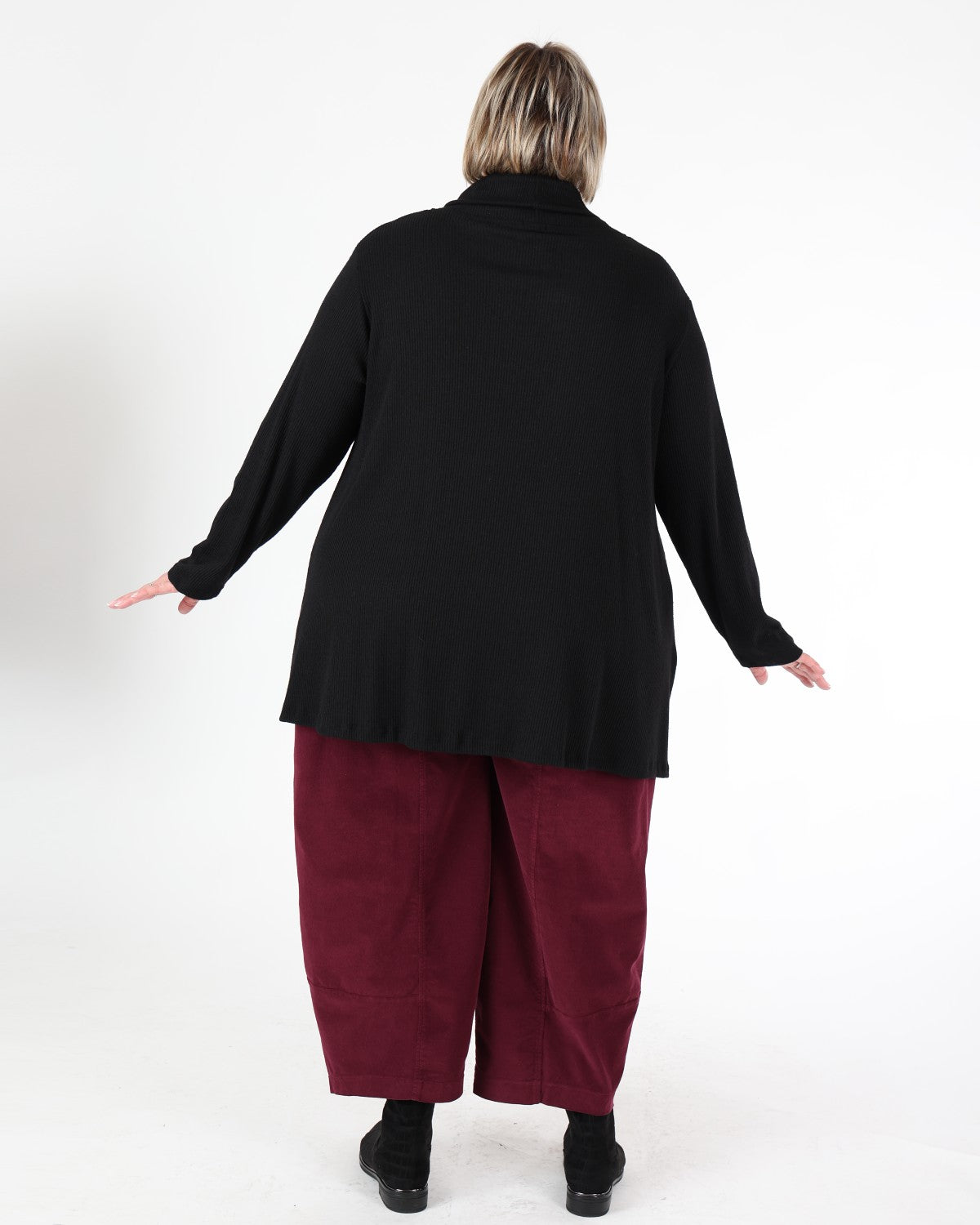 Pantalon large en corduroy extensible Bordeaux – G!OZE