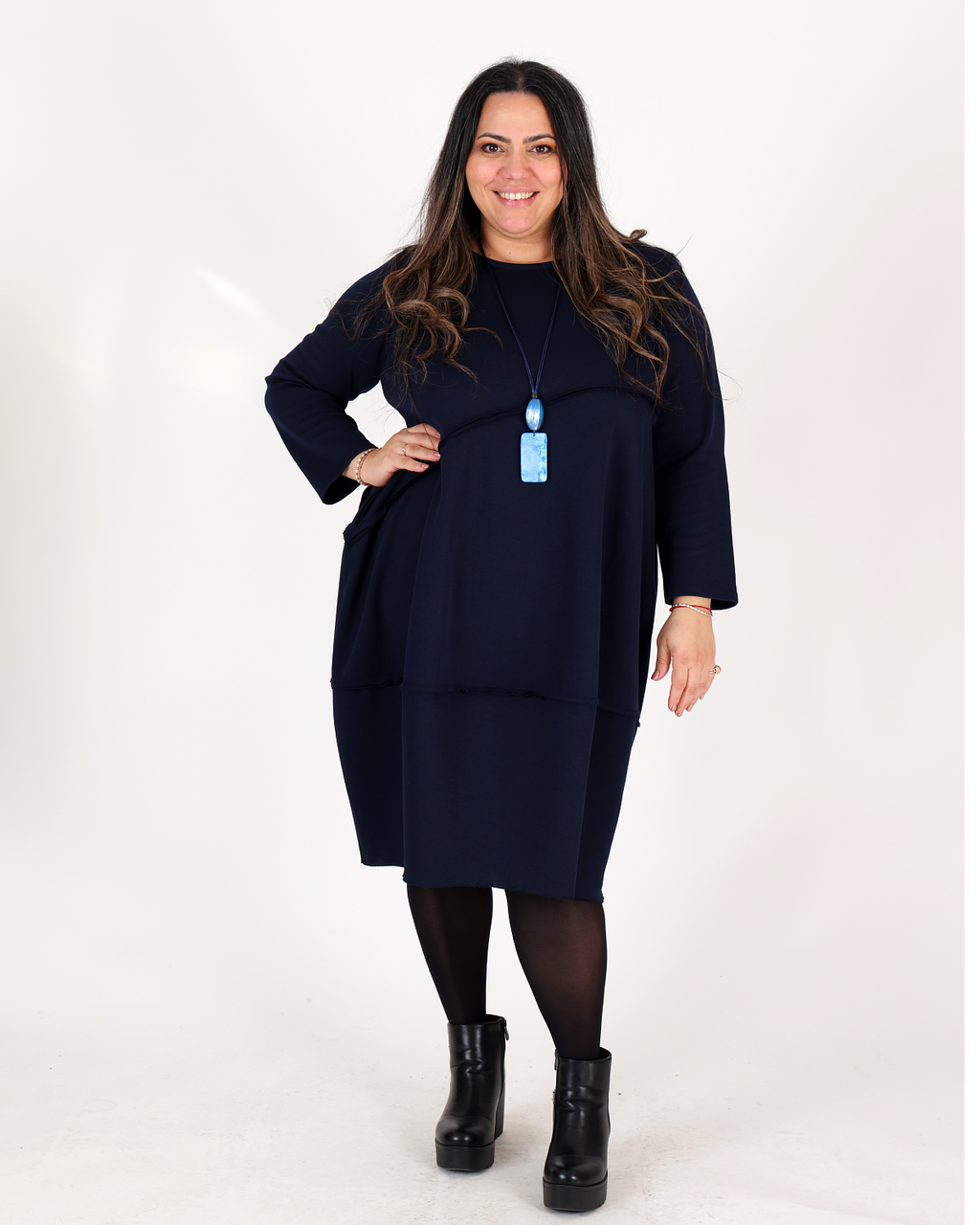 Original-cut navy blue straight dress – Marie la Lune