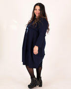 Original-cut navy blue straight dress – Marie la Lune