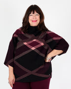 Brushed plaid burgundy knit with mock neck - Joseph Ribkoff
