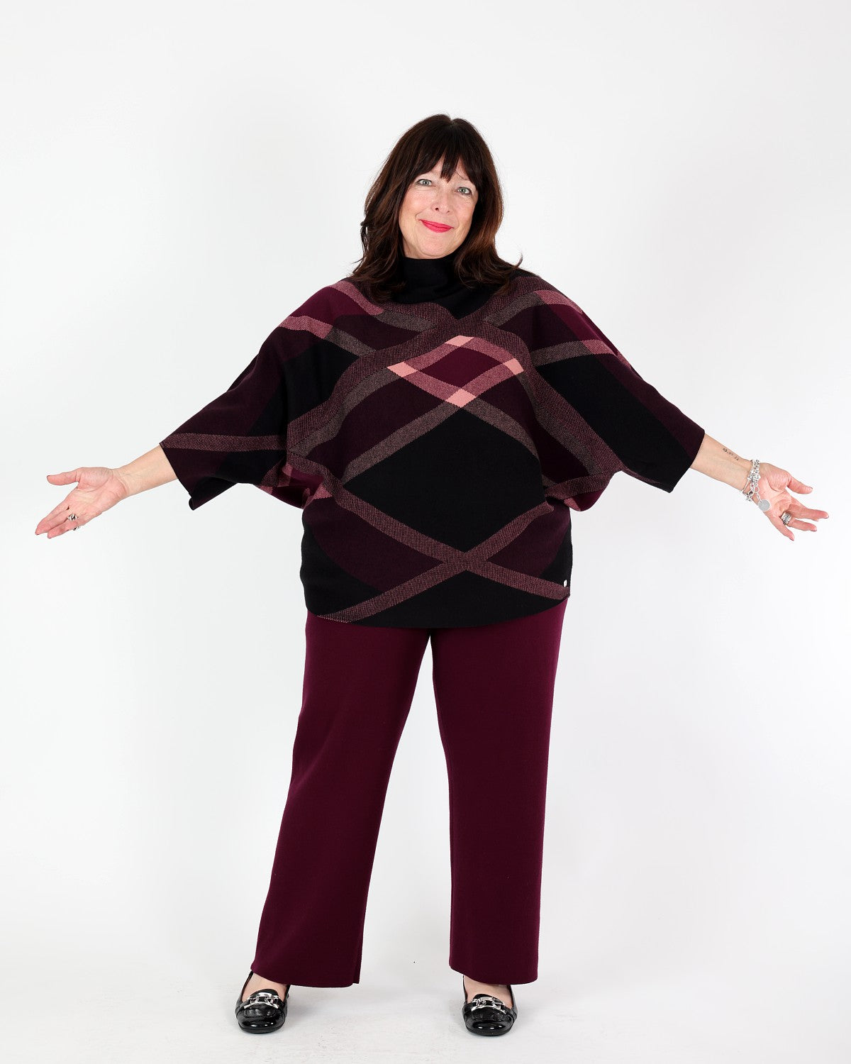 Brushed plaid burgundy knit with mock neck - Joseph Ribkoff