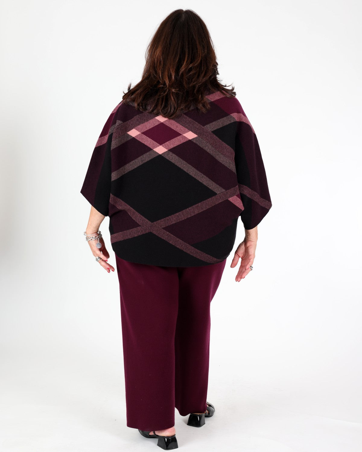 Brushed plaid burgundy knit with mock neck - Joseph Ribkoff