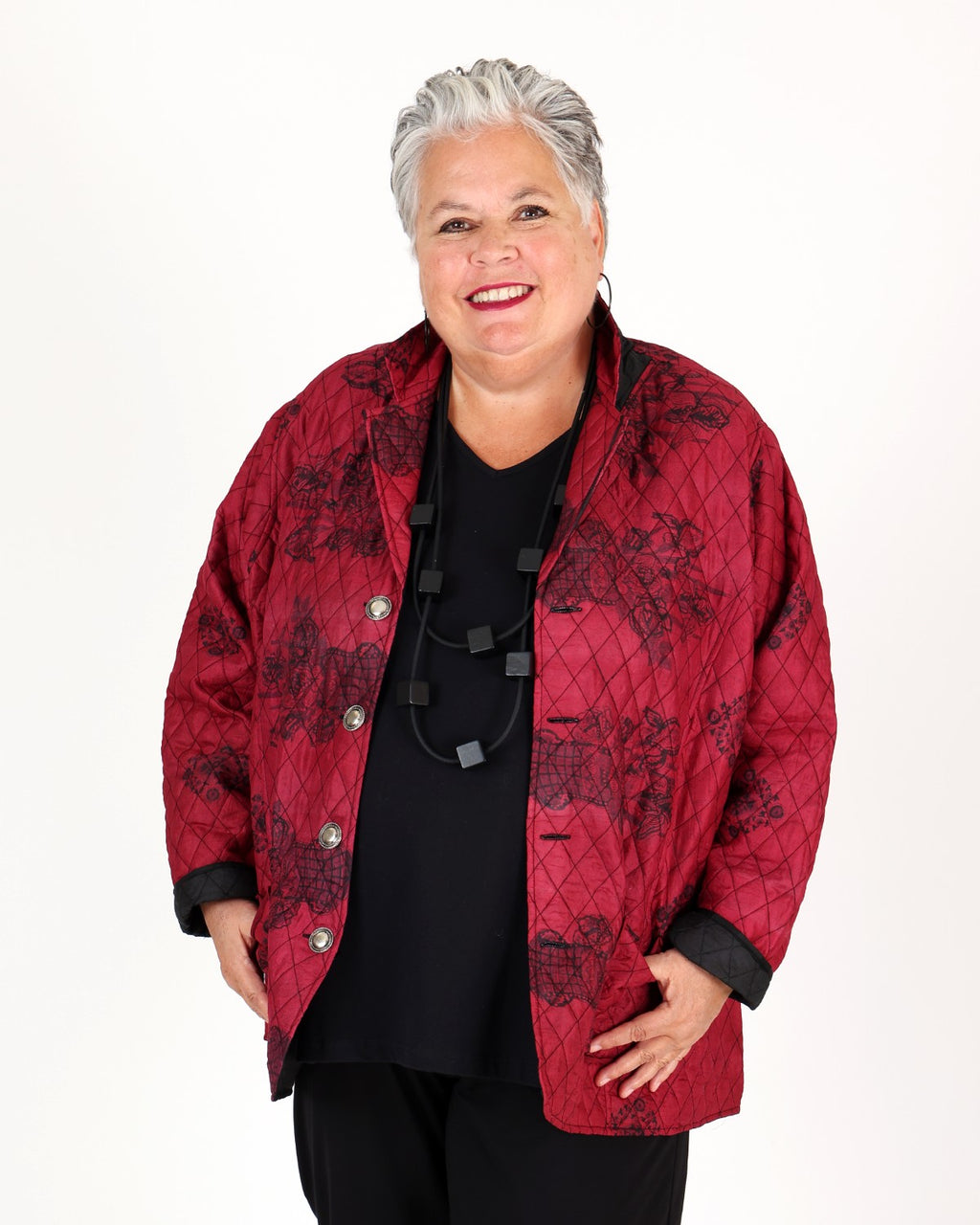 Black and Burgundy Quilted Floral Print Jacket – Parsley & Sage