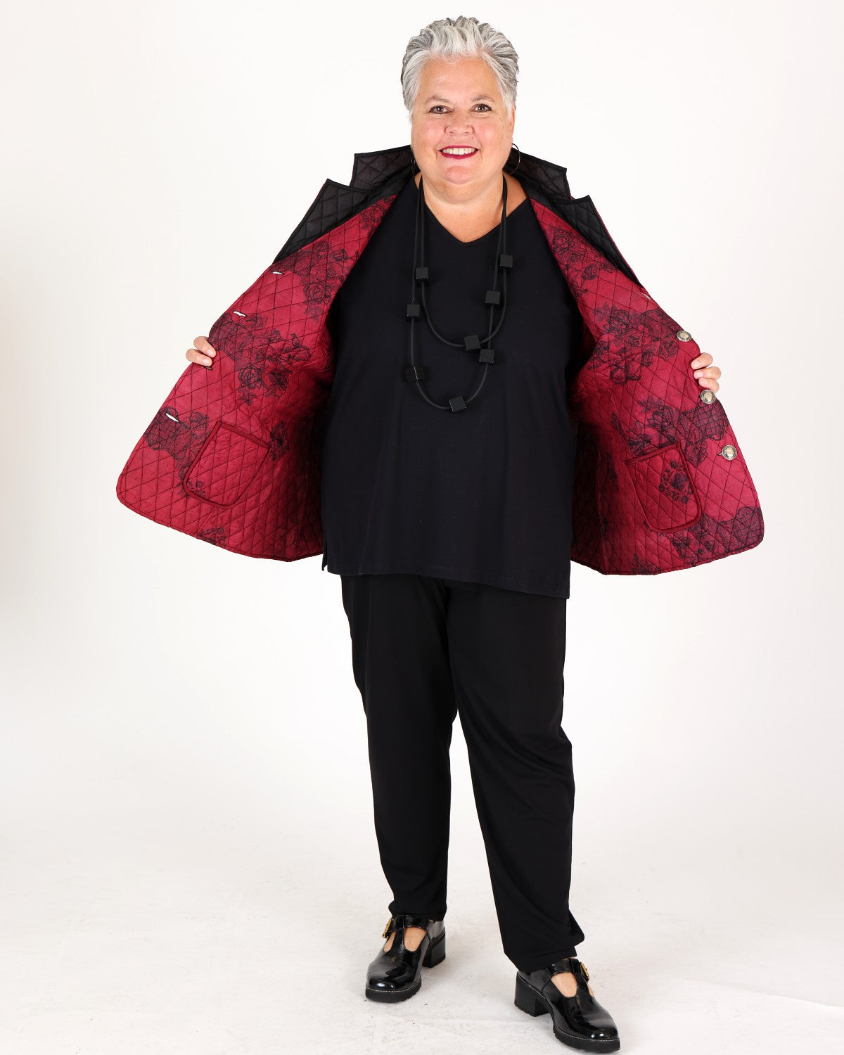 Black and Burgundy Quilted Floral Print Jacket – Parsley & Sage