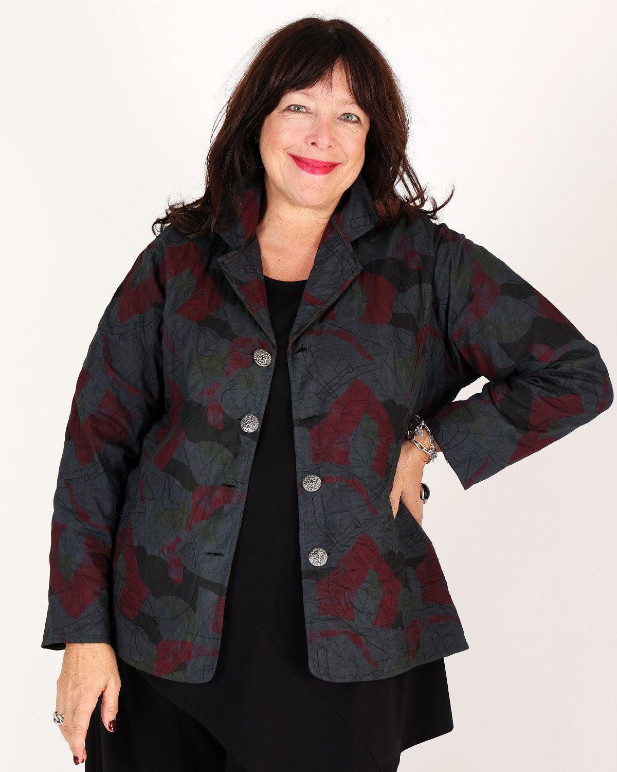 Burgundy and Gray floral print reversible jacket – Parsley & Sage