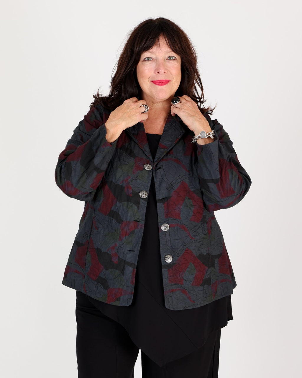 Burgundy and Gray floral print reversible jacket – Parsley & Sage