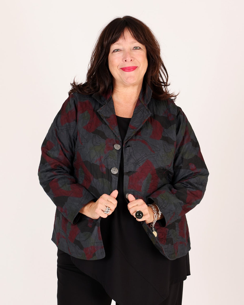 Burgundy and Gray floral print reversible jacket – Parsley & Sage