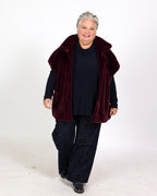 Burgundy boxy faux fur jacket with stand-up collar - Joseph Ribkoff