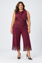Pantalon-culotte bourgogne à ourlet dentelle - Joseph Ribkoff