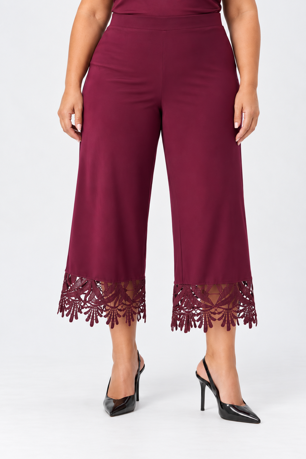Pantalon-culotte bourgogne à ourlet dentelle - Joseph Ribkoff