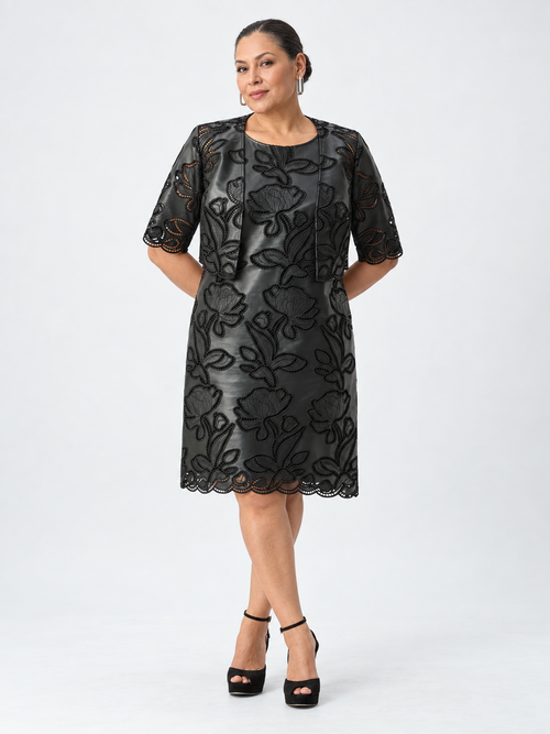 Faux leather embroidered bolero - Joseph Ribkoff