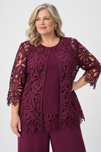 Veste droite en dentelle guipure Bourgogne  - Joseph Ribkoff