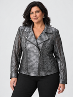 Metallic faux suede moto jacket - Joseph Ribkoff